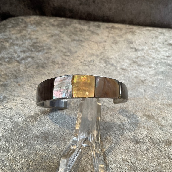 Vintage Philippines Silver and Abalone Shell Cuff Bracelet - Picture 1 of 5